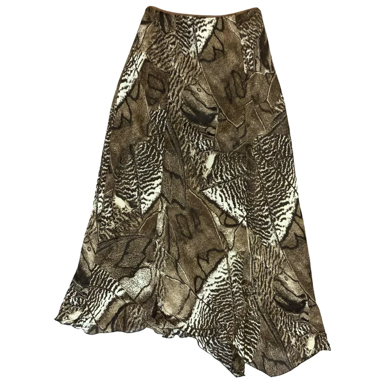 90s y2k 'GIULLA GALANTI' BROWN WHITE ANIMAL PRINT ASYMMETRIC SKIRT MED 12/ 14