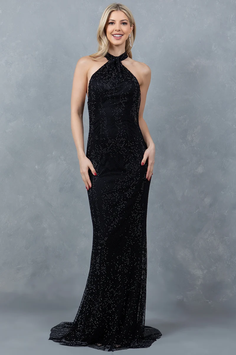 Pärlprydd halterneck-festklänning från Cinderella Couture USA AS8217J