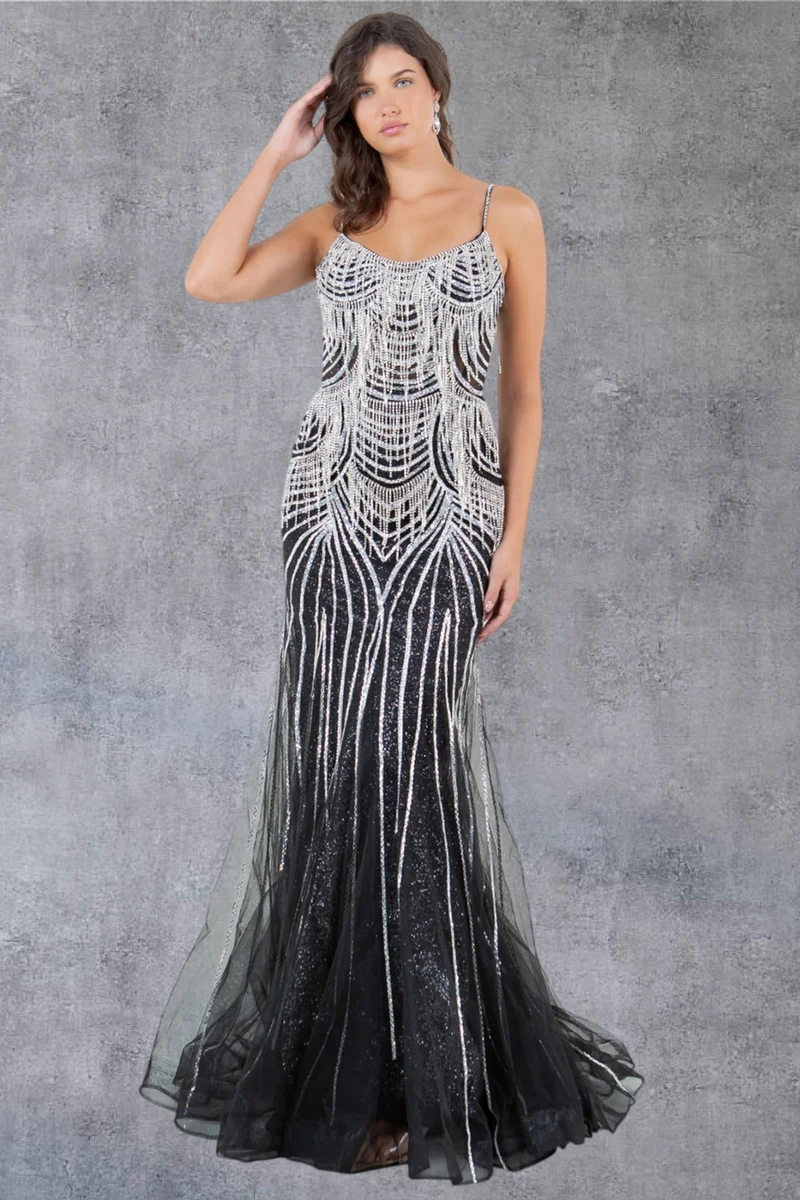 Stenfärgad klänning med hängslen och axelband från Cinderella Couture USA AS8192J