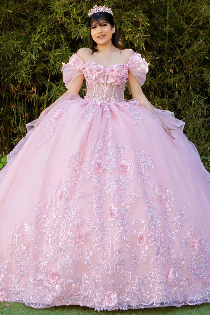 Superlång Quinceanera-klänning med bara axlar från Cinderella Couture USA AS8330J