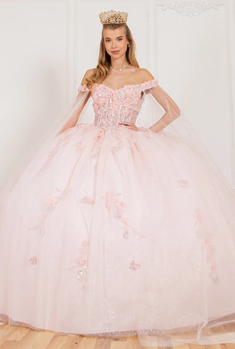 Elegant Quinceanera-klänning med kapärm från Cinderella Couture USA AS8075J
