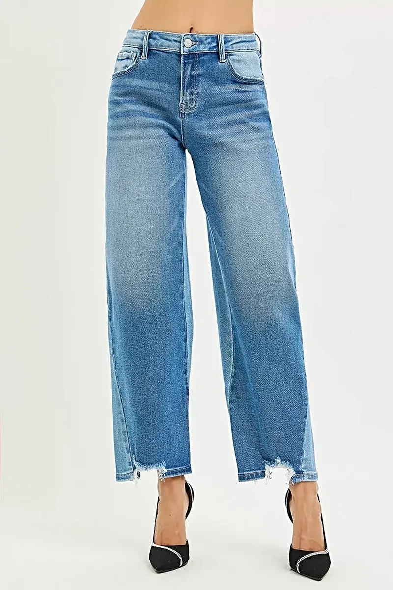 Trendiga plus size slouchy barrel jeans med kontrasttvätt och kort längd