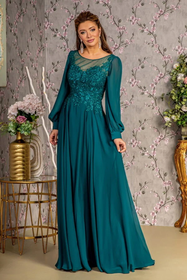 Blommig broderi Långärmad A-linje högtidsklänning för kvinnor från GLS by Gloria - GL3363 - Speciella tillfällen/kurvor