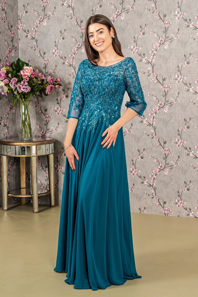 Broderi Chiffong Båthalsring Kvinnor Högtidlig klänning från GLS by Gloria - GL3447 - Speciella tillfällen/kurvor
