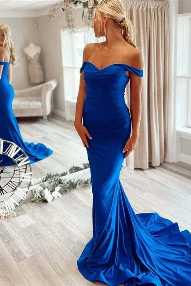 Elegant kungblå sjöjungfrubalklänning med bara axlar - perfekt för speciella tillfällen