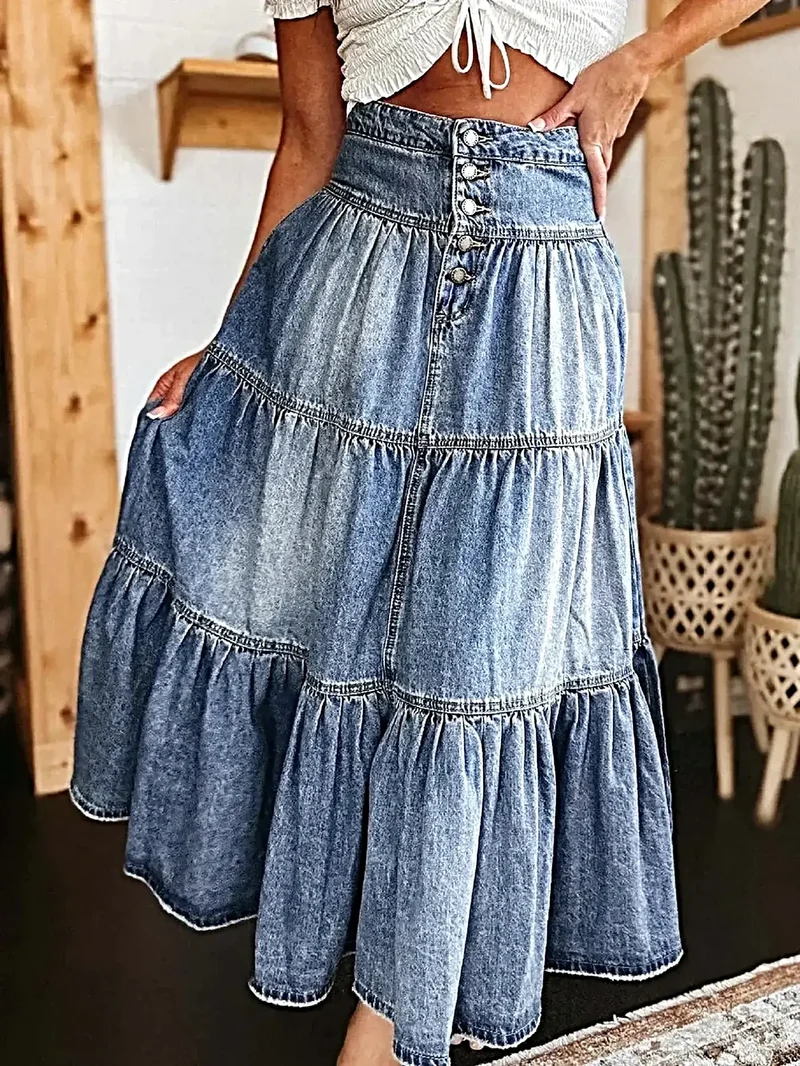 Snygg denimkjol med knappgylf – perfekt för vardaglig elegans