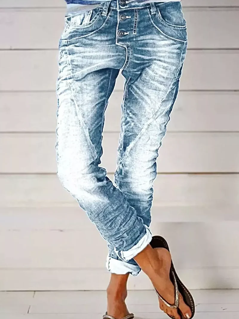 Snygga plusstorleksjeans med knappgylf - full storlek, ingen stretch, fickor - trendig komfort