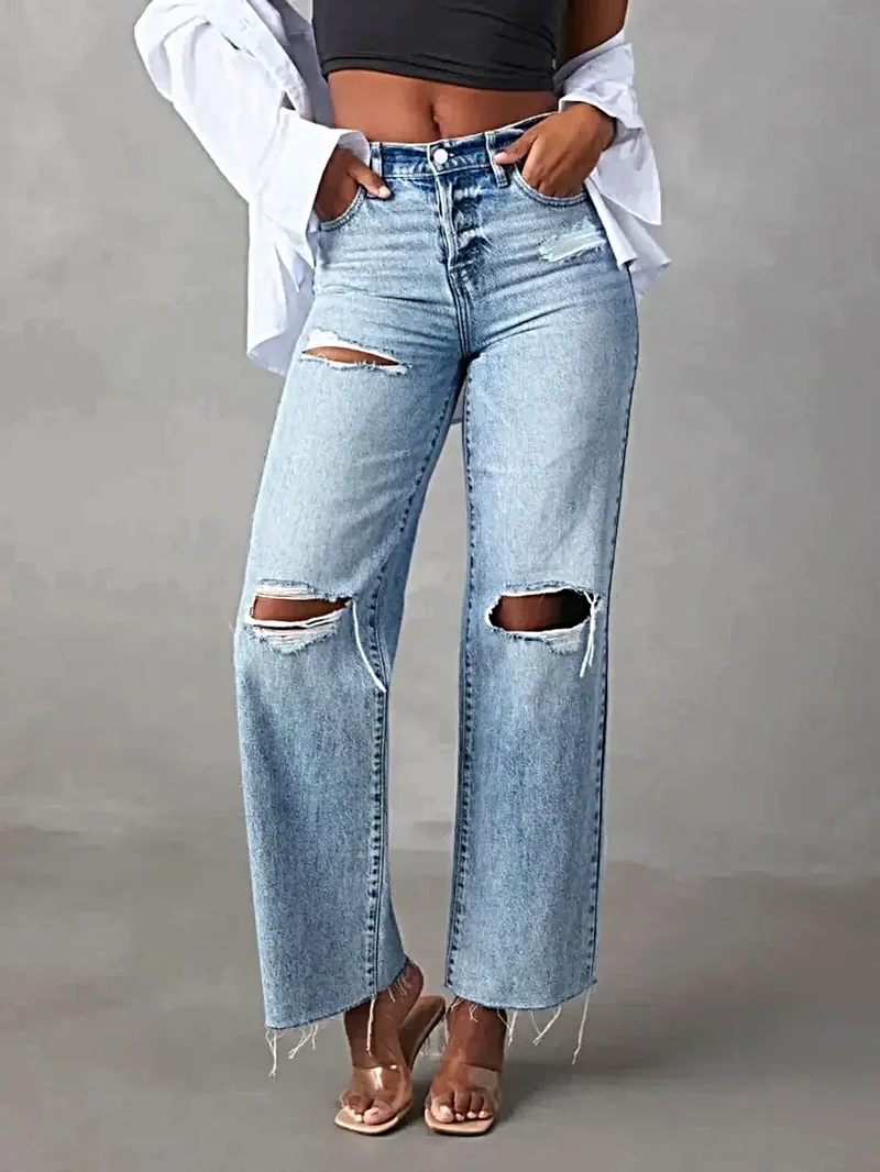 Slitna raka jeans med fickor - Klassisk modell, 85 % bomull, ingen stretch