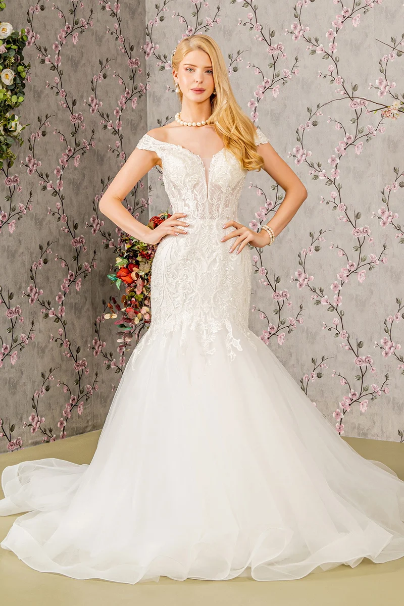 Broderi off Shoulder Trumpet Dam Brudklänning från GLS by Gloria - GL3490 - Speciellt tillfälle/kurvor