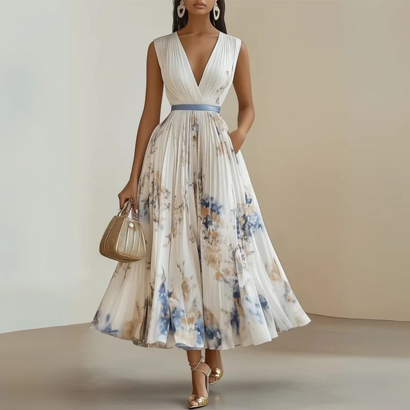 Emma | Damens Flowy Ärm-lös Sommar Maxi Klänning
