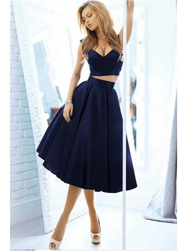 Tvådelad marinblå hemkomstklänning Freshman Homecoming Dress,GDC1083