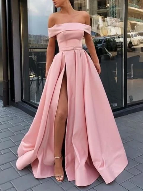 Off Shoulders Rosa Enkel balklänning 2021 A line Sidoslits balklänning GDC1071