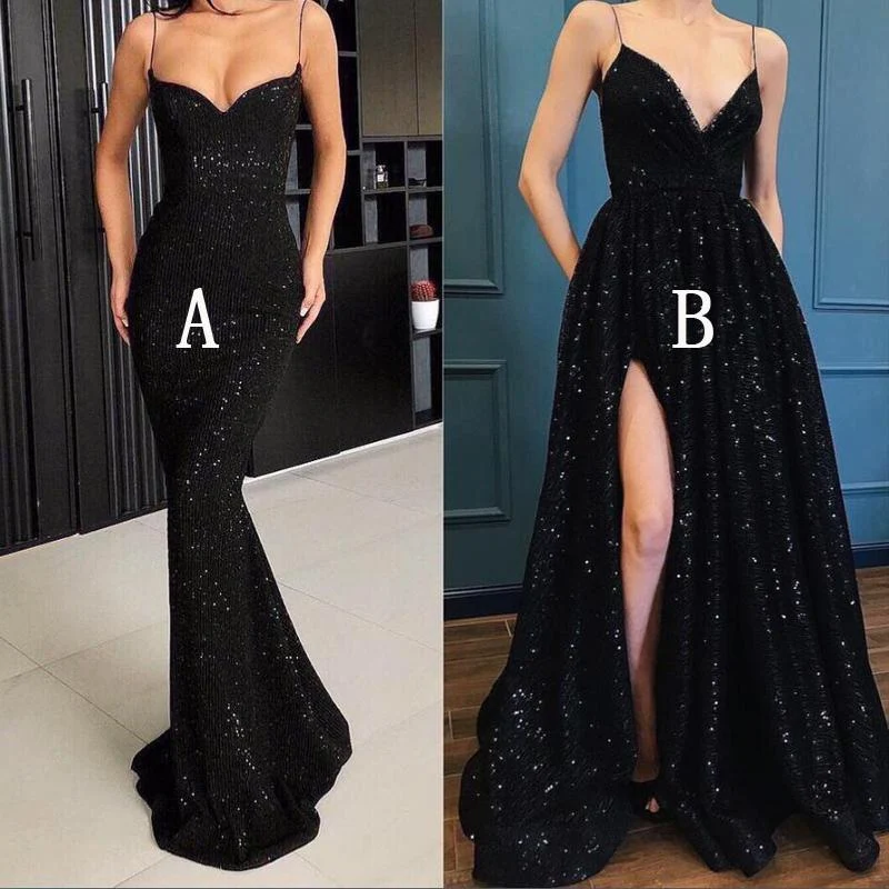 Bländande Spaghetti Straps Mermaid Black Prom Dress