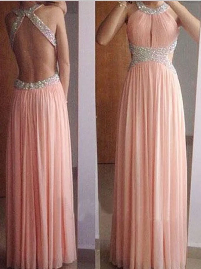 Lång hemkomstklänning Rosa balklänning för tonåringar Backless balklänning