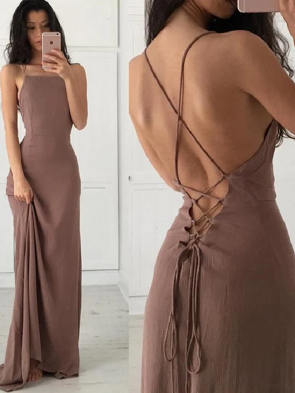 Flowy Chokladbrun Balklänning Backless Balklänning Brun aftonklänning