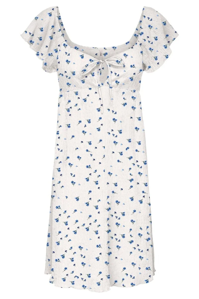 Only - Onldua Frill Sleeve Dress - 5083075 Cloud Dancer Ditsy Floral Cornflower Blue