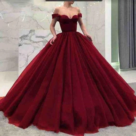 Disney Balklänning Off Shoulder Tyll Quinceanera Maroon Balklänningar