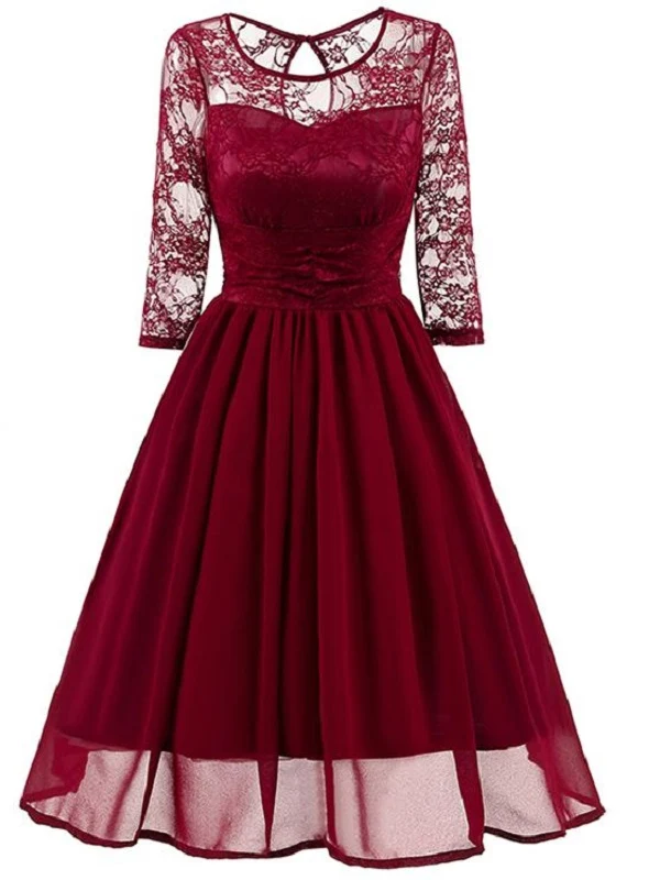 Elegant kort vintage rödbrun balklänning med ärmar
