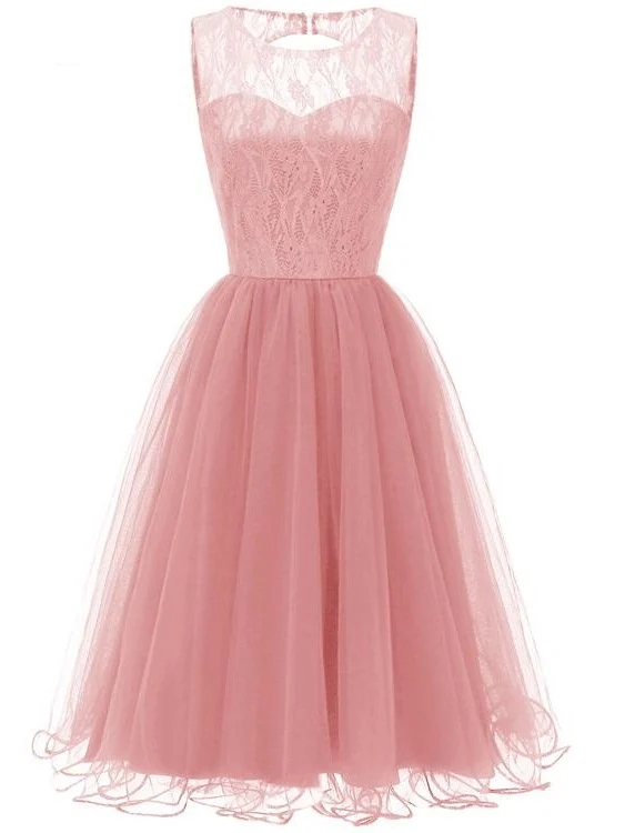 Rosa Retro Modest Marinblå Spets Tyll Cocktailklänning Kort Hemkomstklänning