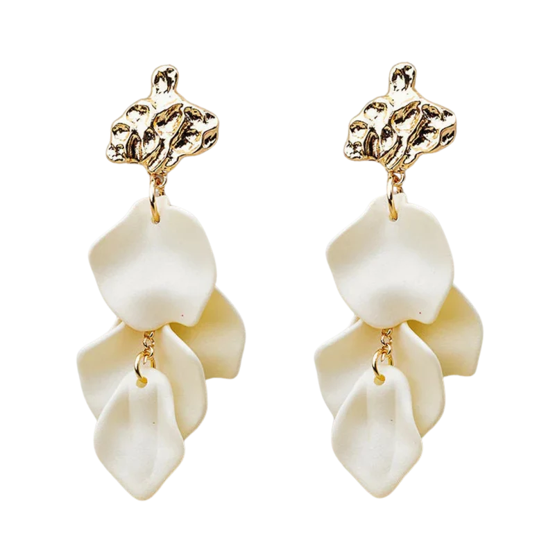 Hammered Leaf Earrings - White