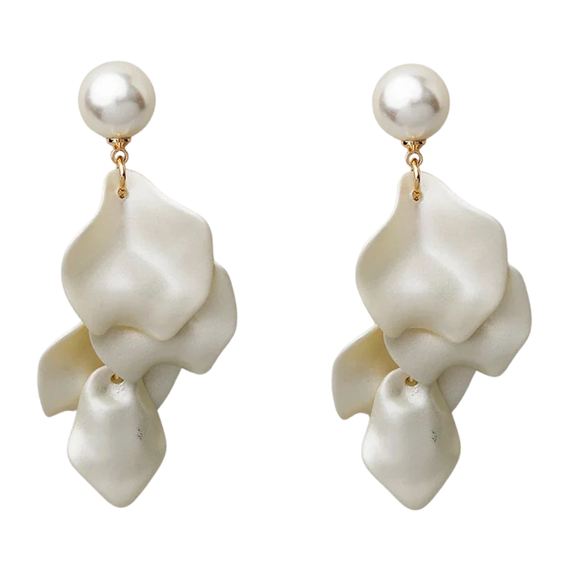 Leaf Earrings Pearl - White