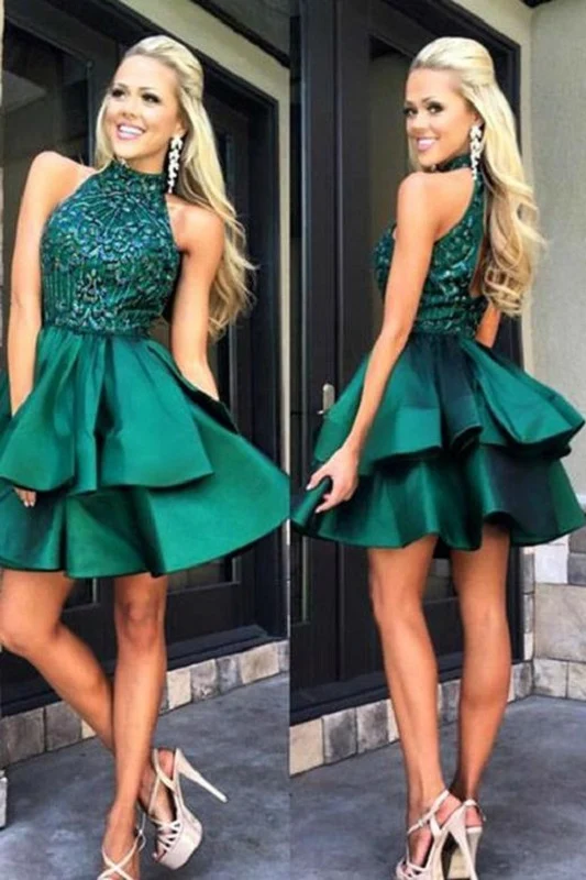Emerald Green Bead Top Kort balklänning med öppen rygg för Freshman