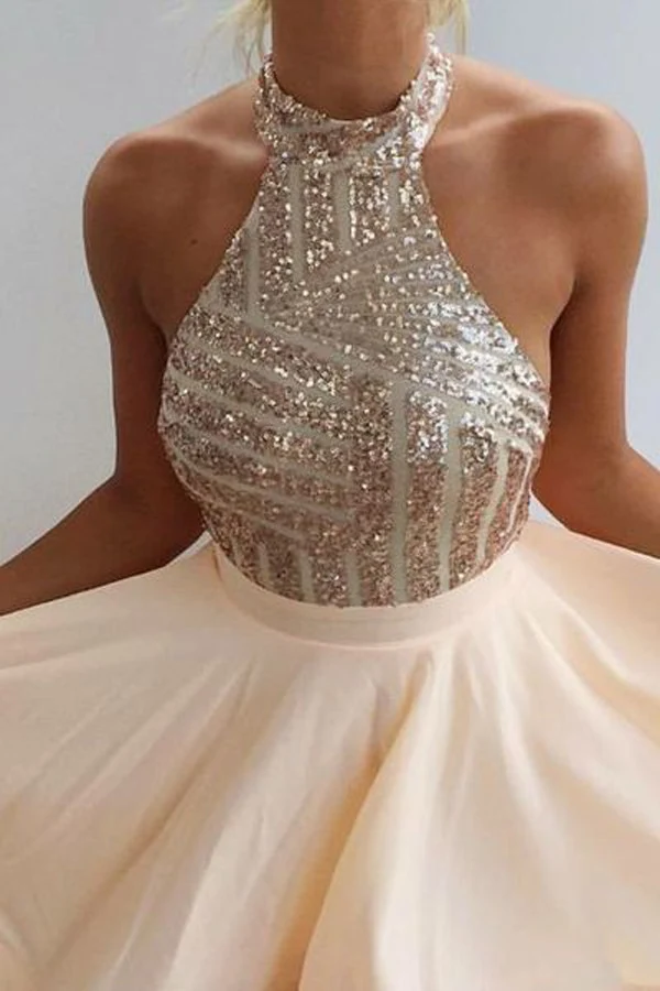 Champagne Seuqins Top Backless Short Homecoming Dress för tonåringar