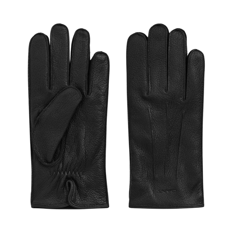 Cashmere Lined Leather Gloves - 5 Black