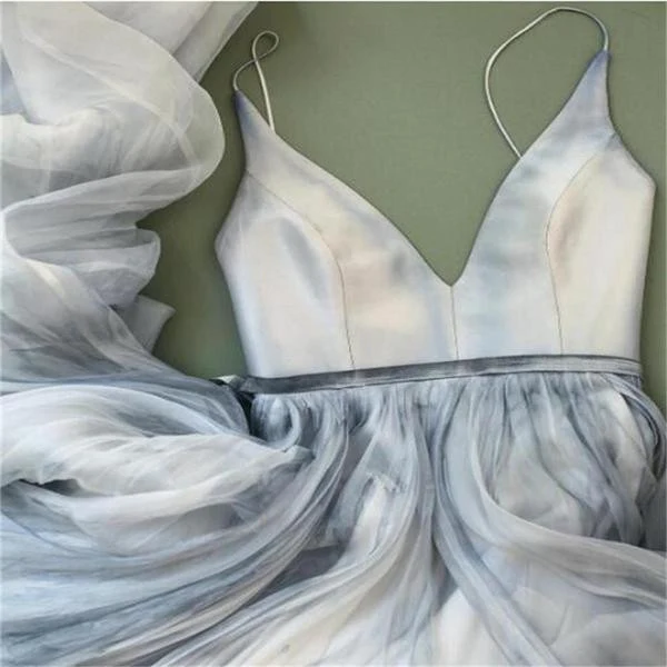 Boho Dusty Blue Bröllopsklänning Flowy Dusty Blue Balklänning