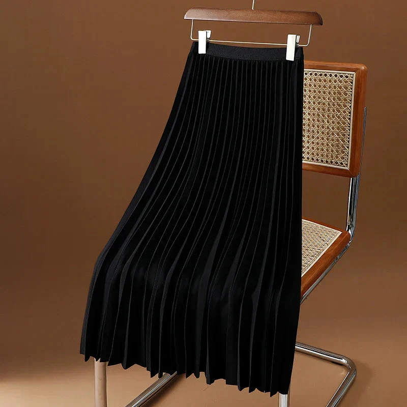 Elegant A-linje Midikjol med Plisserad Design och Elastisk Midja | Mångsidig Stil för Komfort och Klädval