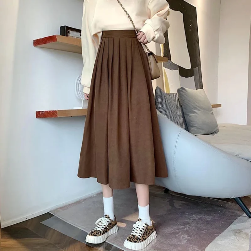 Elegant Plisserad Midikjol med Hög Midja | A-Linje Design för Tidlös Stil