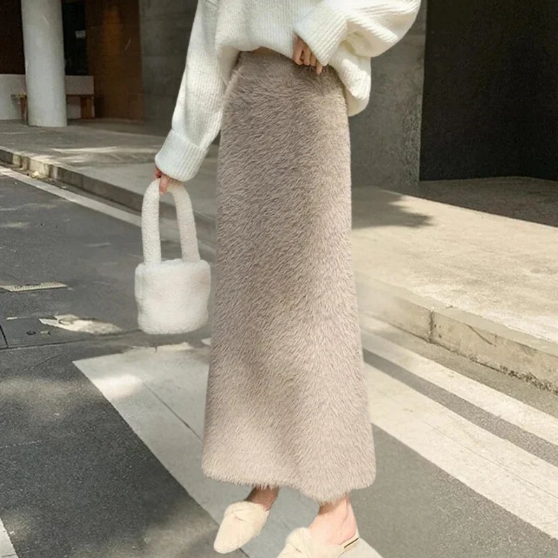 Elegant Lång Kjol Dam i Khaki med Hög Midja - Lyxig och Bekväm Design