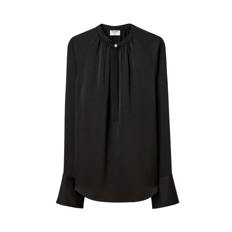 Gathered Raglan Blouse - Black