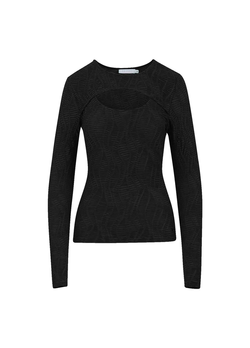 LÅNGÄRMAD T-SHIRT MED STRUKTUR - Black