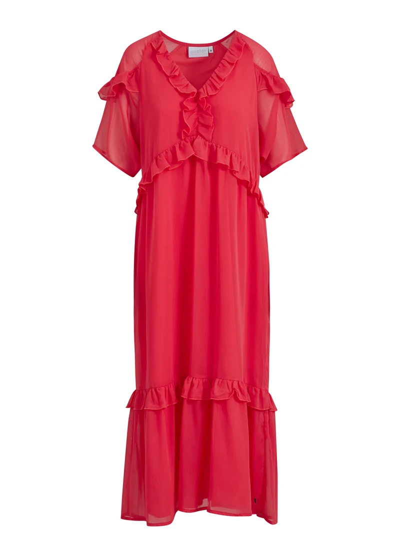LÅNGKLÄNNING M. VOLANGER - Coral pink