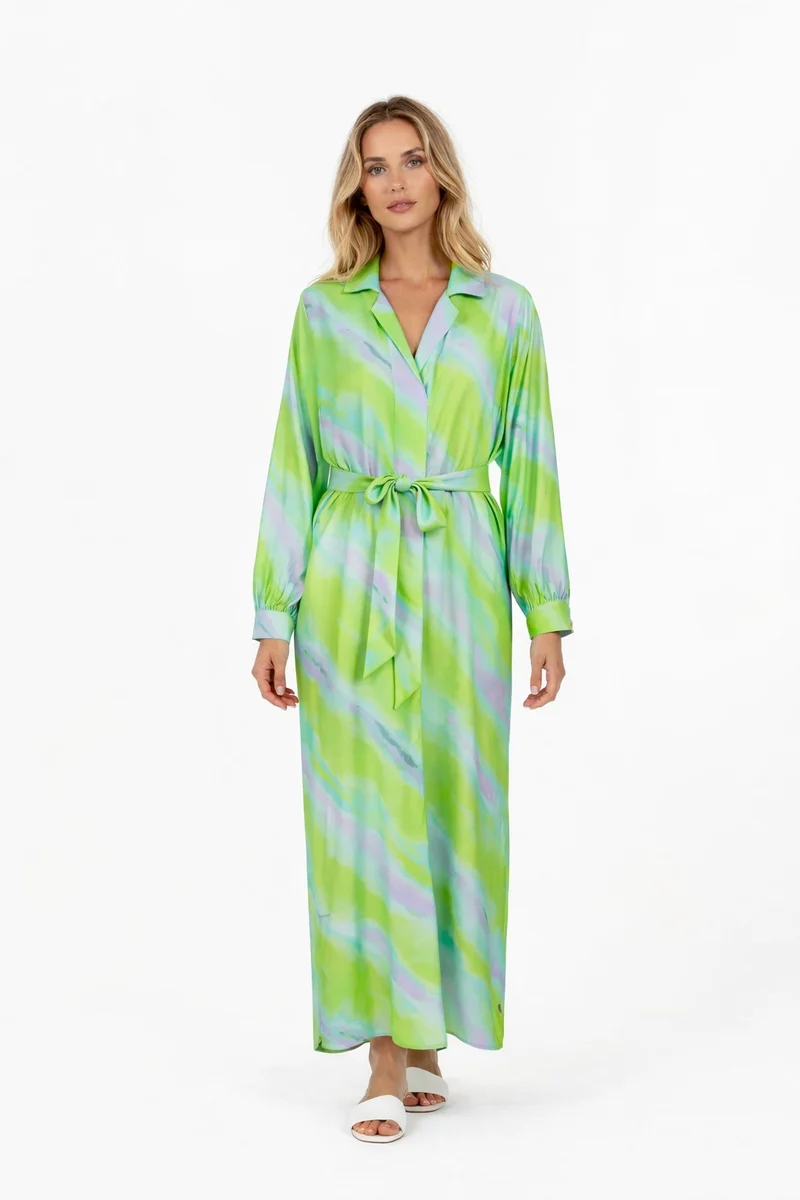 LÅNG KLÄNNING M. BLEKT RANDIGT MÖNSTER - Faded stripe print