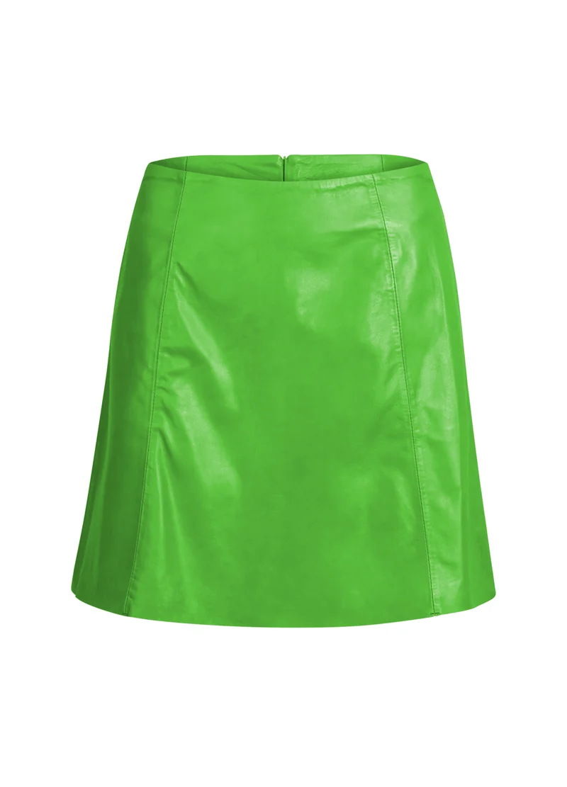 KORT A-LINJEFORMAD LÄDERKJOL - Flashy green