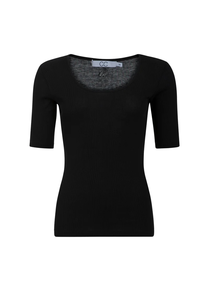 CC HEART SILK SCOOP-RINGAD T-SHIRT - Black