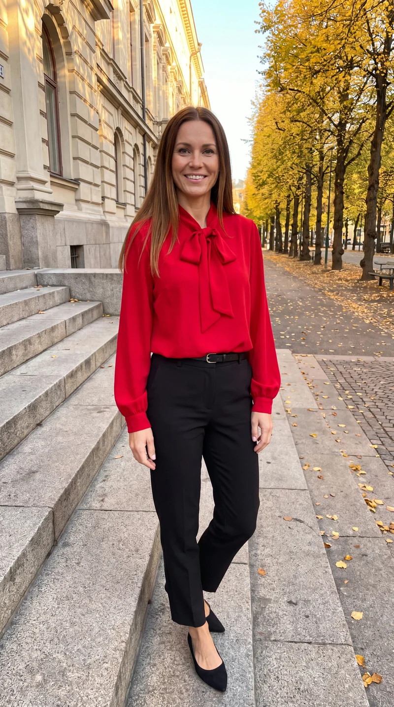 Elegant Slipsblus för Kvinnor med Rosett - Långärmad och Lätt Tyg