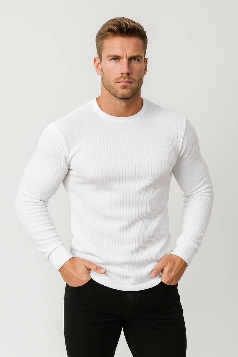 Moderna | Slim Fit Långärmad Topp för Män med Ribbad Textur | Mångsidig Bas för Komfort och Stil