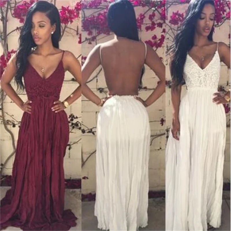 Backless Spaghetti Strap Spets Top Balklänning | Robe De Soiree
