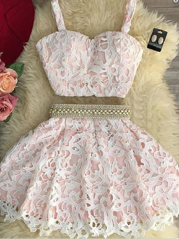 Tvådelad hemkomstklänning Ljusrosa hemkomstklänning Freshman Homecoming Dress,SSD013