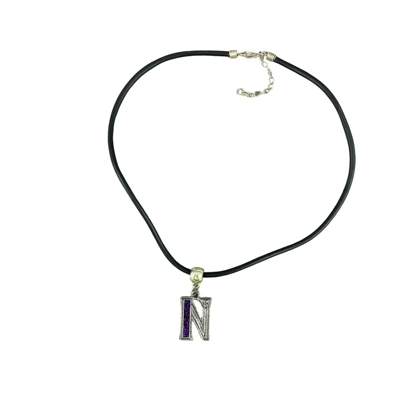 Vintage Deadstock 90s Y2K Purple Letter 'N' Initial Thong Necklace