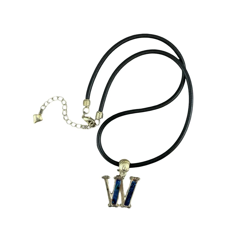 Vintage Deadstock 90s Y2K Blue Letter 'W' Initial Thong Necklace