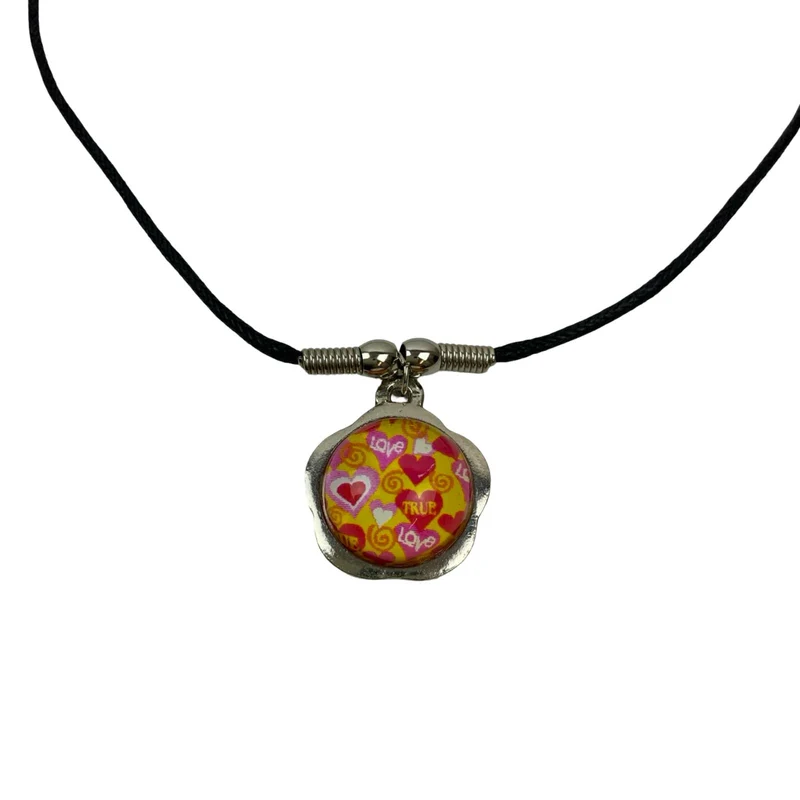 Vintage Deadstock 90s Y2K Pink & Yellow Flower Love Bubble Thong Necklace