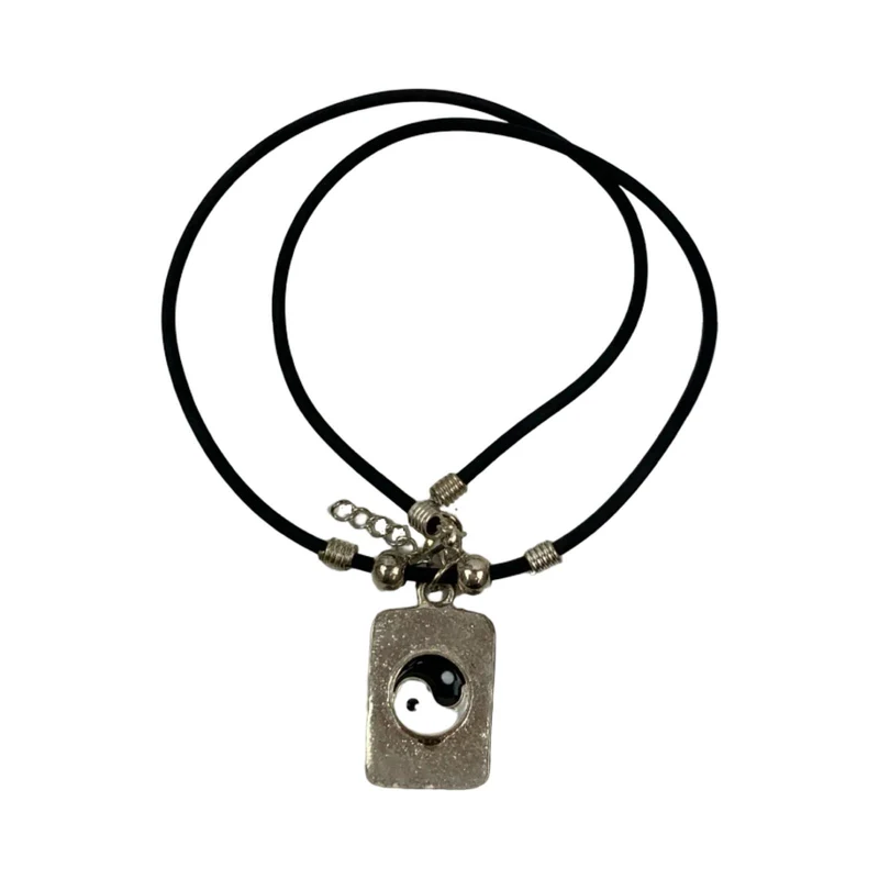 Vintage Deadstock 90s Y2K Yin Yang Metal Silver Tag Necklace