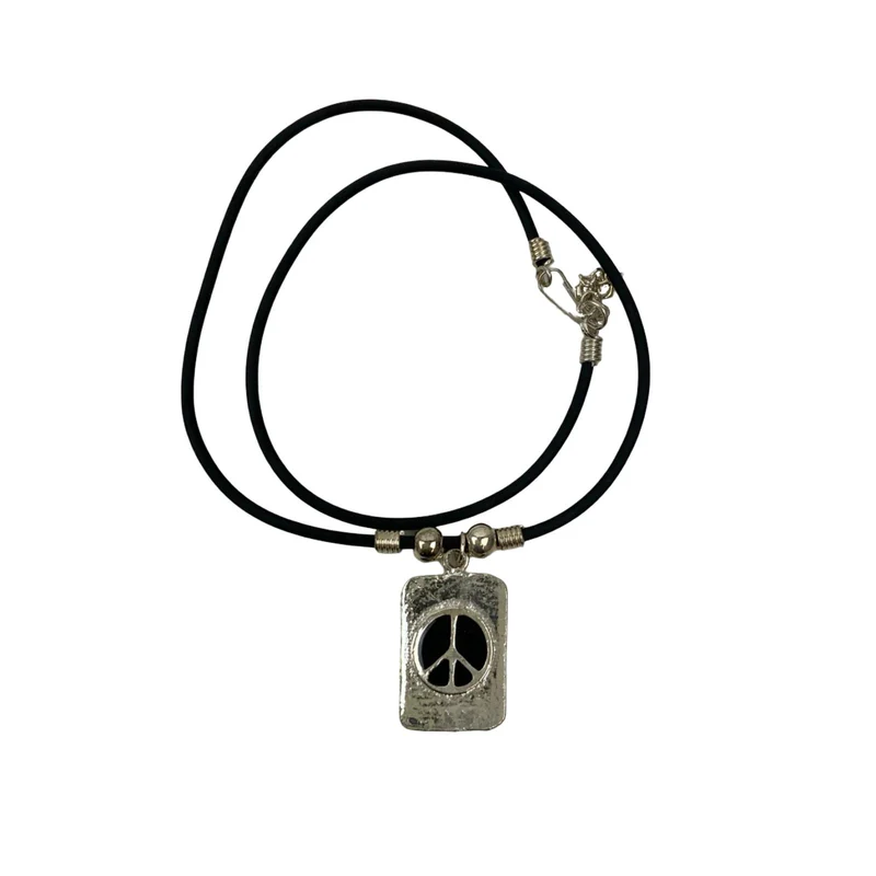 Vintage Deadstock 90s Y2K Metal Peace Sign Thong Necklace