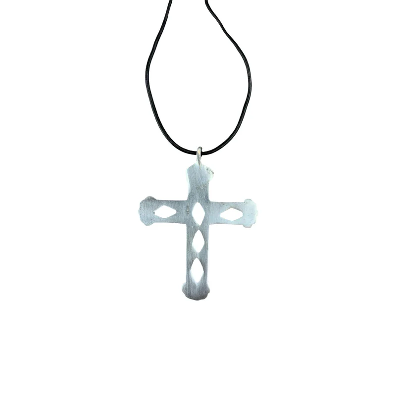 Vintage Deadstock 90s Y2K Large Metal Cross Crucifix Thong Necklace