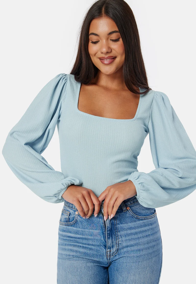 Square Neck Balloon Sleeve Top