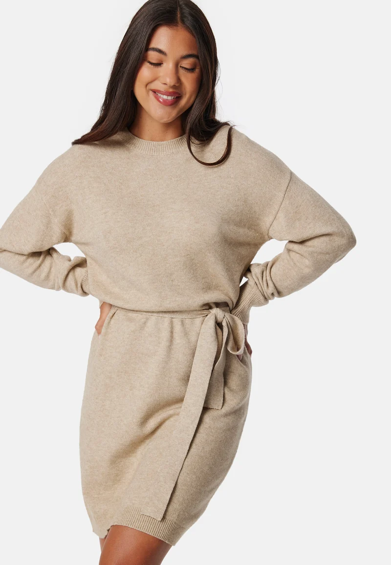 Viril O-neck L/S BELT KNIT DRESS